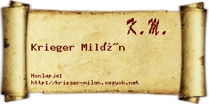 Krieger Milán névjegykártya